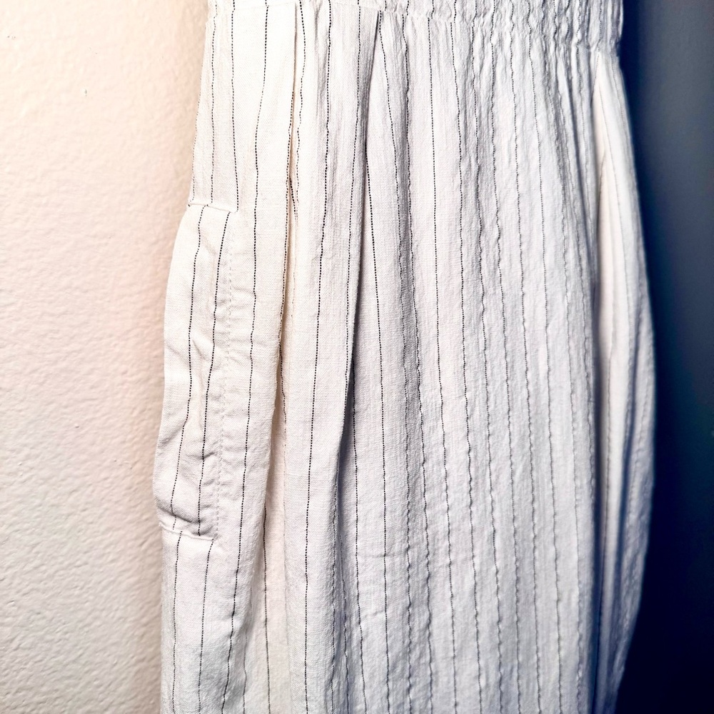 Luxmii Gessato Linen Midi Dress M Pinstripe Black Strap Resort A Line - Picture 6 of 10